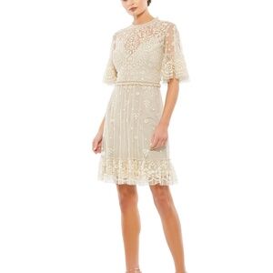 Mac Duggal 9143 Short Sleeve Cocktail Party Dress Nude SIZE 4 NWT